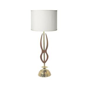 Mid-Century Sculptural Walnut Brass Table Lamp